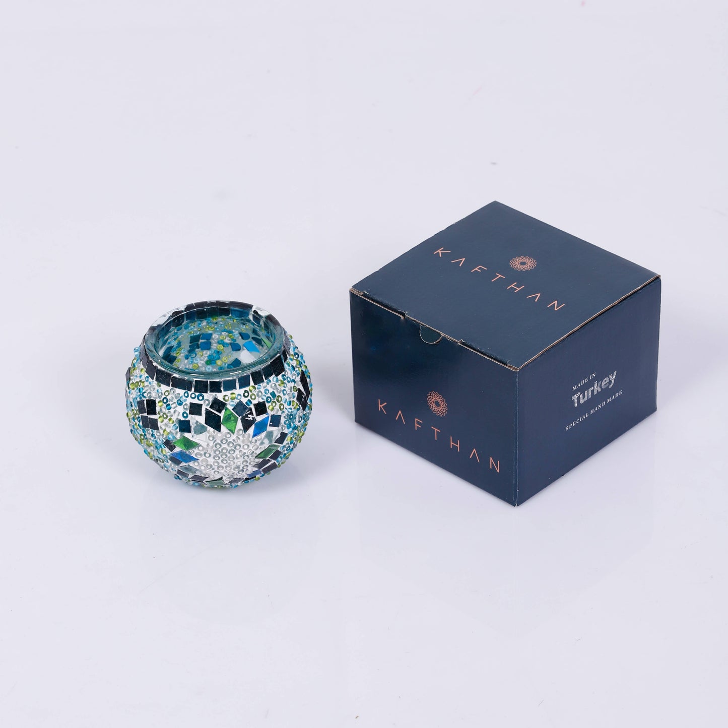 Mosaic Glass Candle Holder: Turquoise Triple Circle