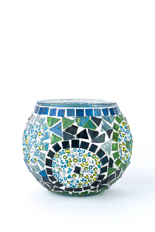 Mosaic Glass Candle Holder: Turquoise Triple Circle