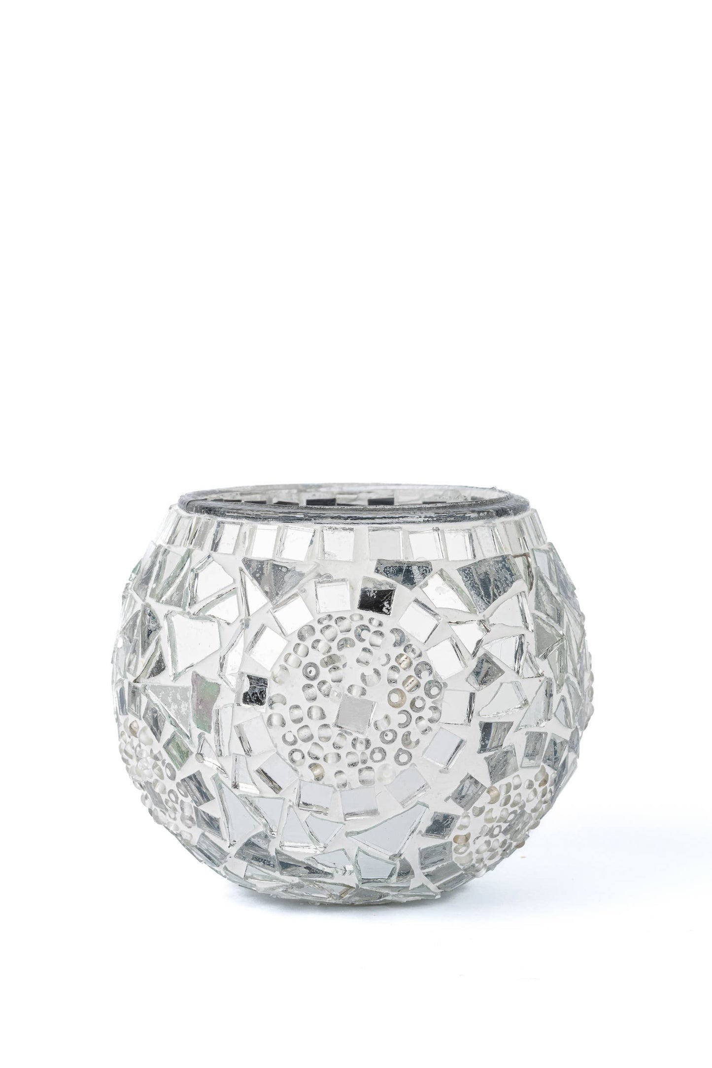Mosaic Glass Candle Holder: White Triple Circle