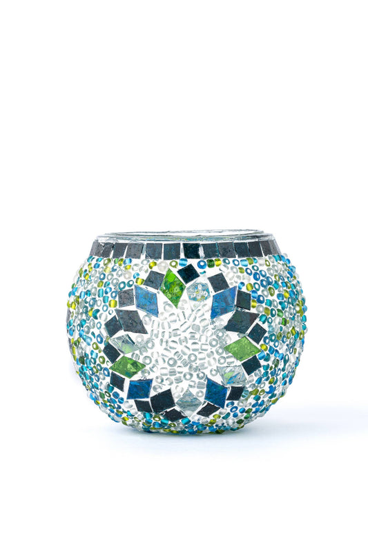 Mosaic Glass Candle Holder: Turquoise Star Circle