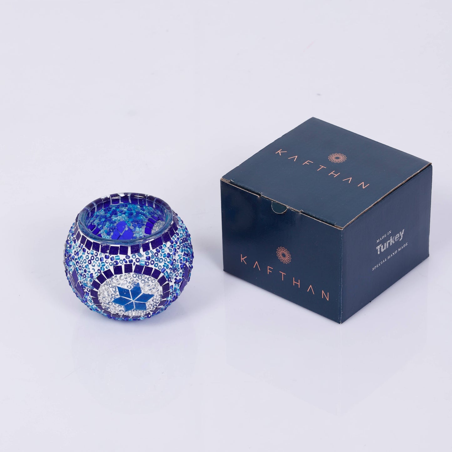 Mosaic Glass Candle Holder: Blue Center Circle w/Star
