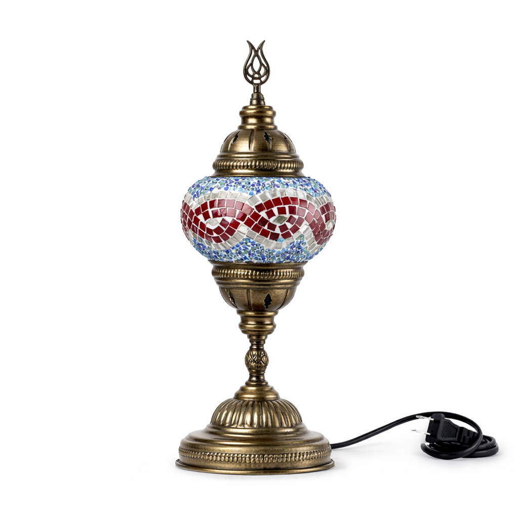 Turkish Mosaic Lamp: Multicolor w/Red Waves