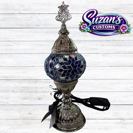 3" MOSAIC SHADE LAMP: Blue glass, Silver metal