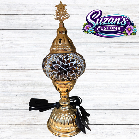 3" MOSAIC SHADE LAMP: Brown glass, Gold metal