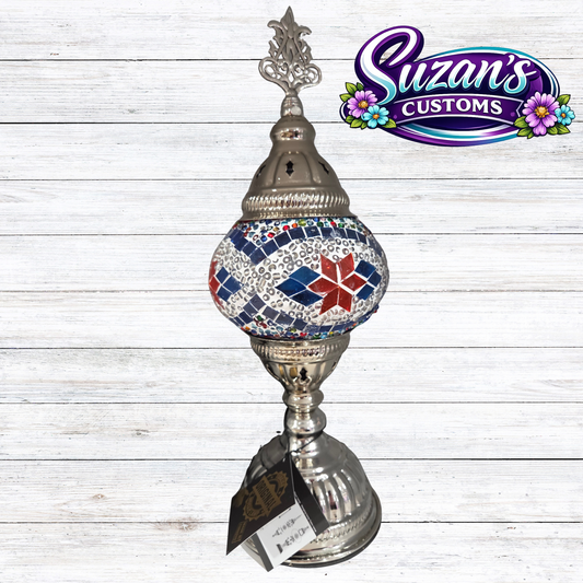 3" MOSAIC SHADE LAMP: Multi-Colored glass, Silver metal