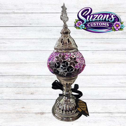 3" MOSAIC SHADE LAMP: Purple glass, Silver metal