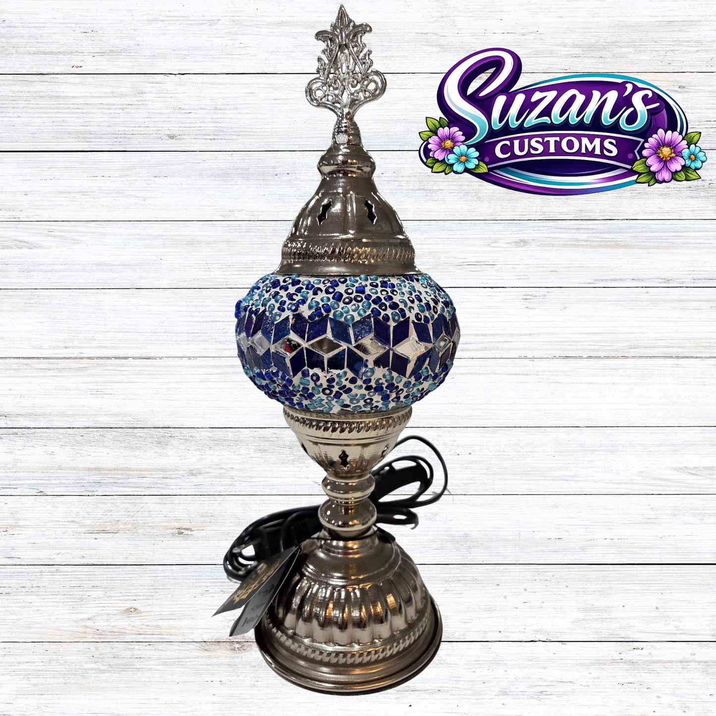 3" MOSAIC SHADE LAMP: Turquoise glass, Silver metal