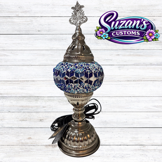 3" MOSAIC SHADE LAMP: Turquoise glass, Silver metal
