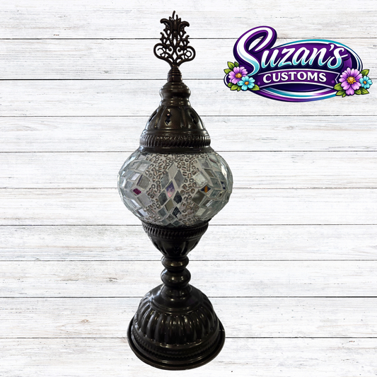 3" MOSAIC SHADE LAMP: White glass, Dark Bronze metal