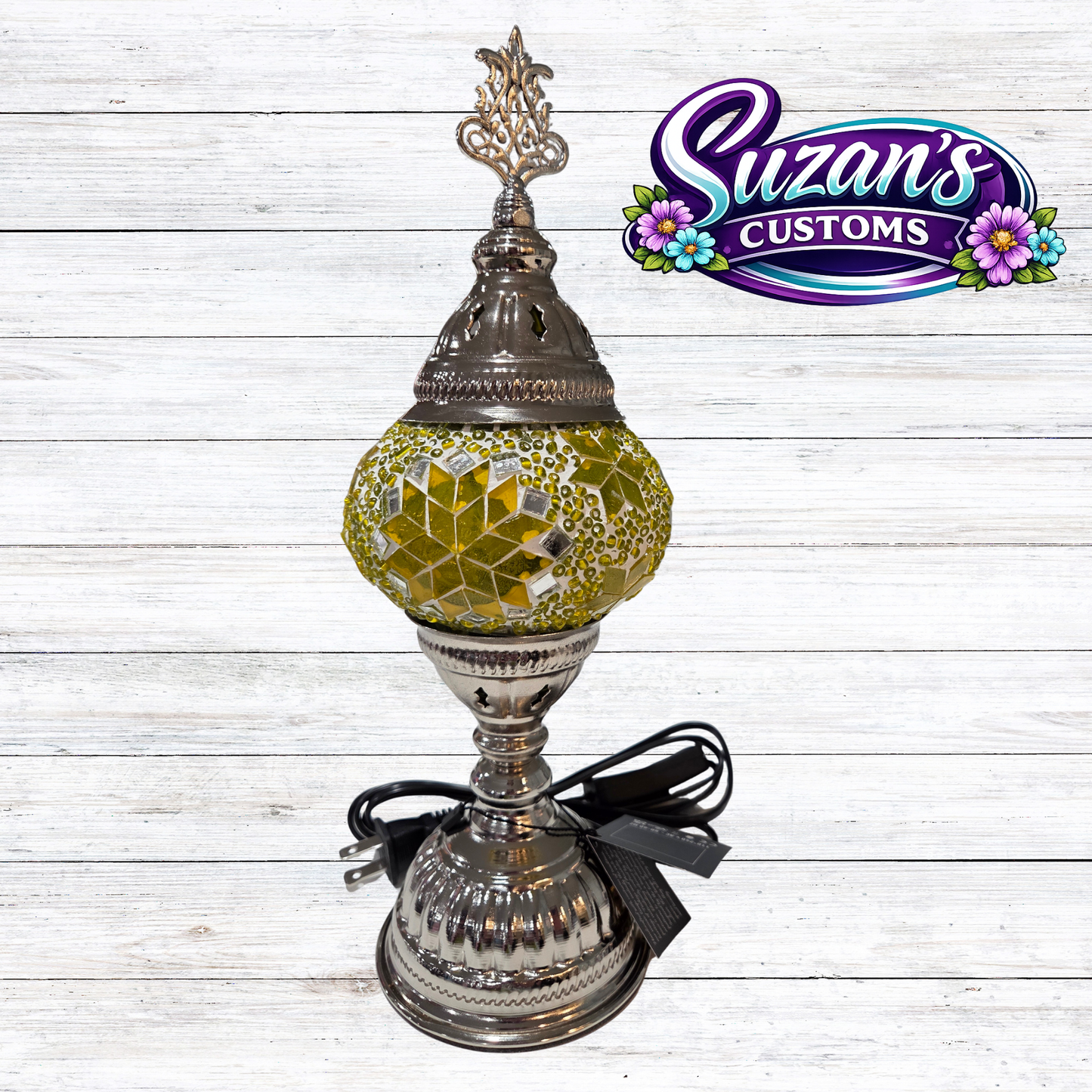 3" MOSAIC SHADE LAMP: Yellow glass, Silver metal
