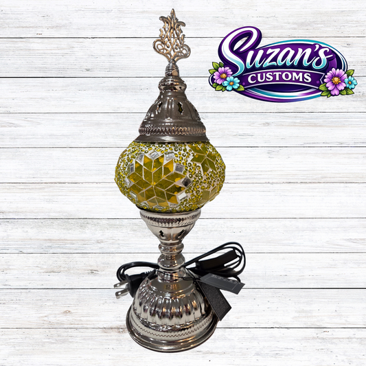 3" MOSAIC SHADE LAMP: Yellow glass, Silver metal