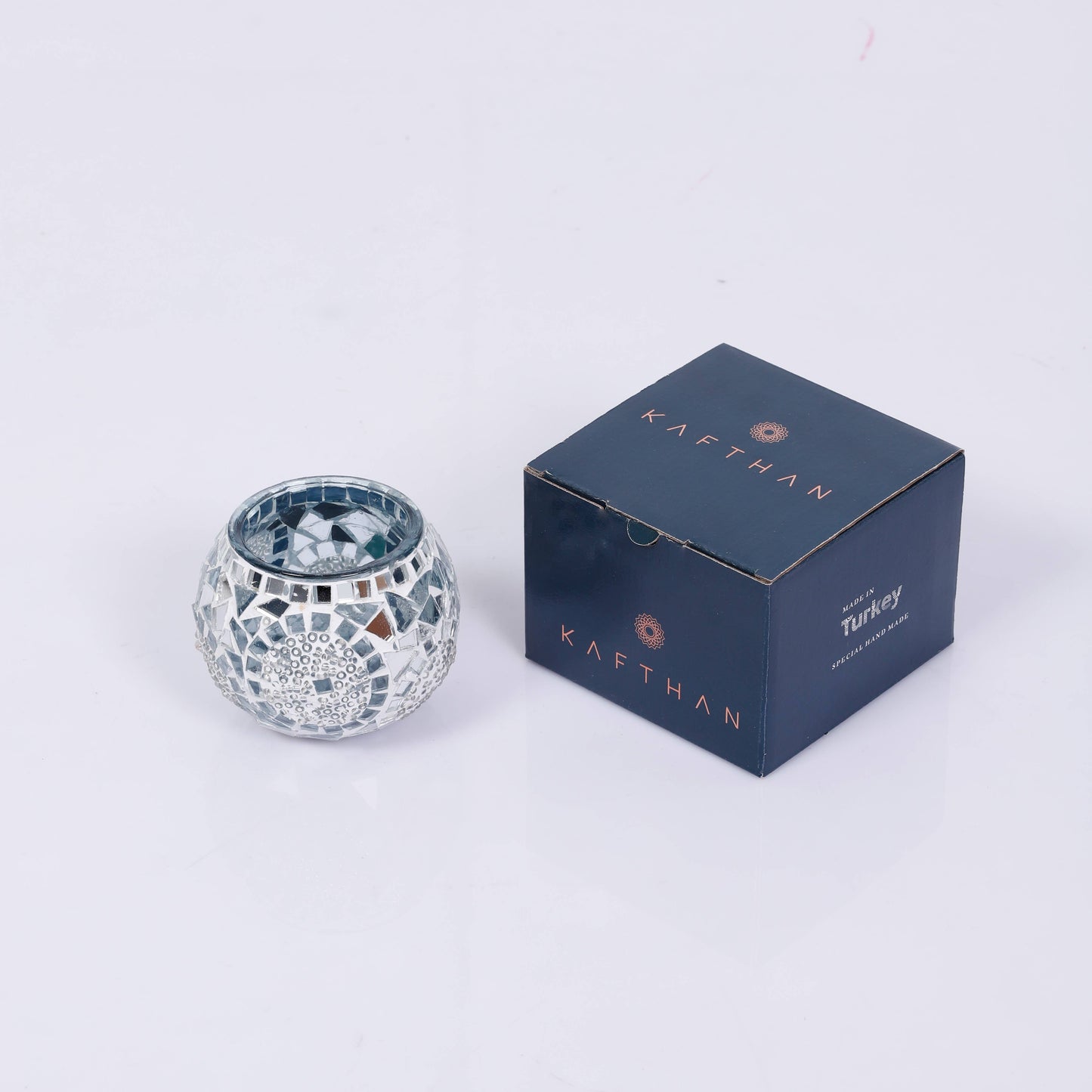 Mosaic Glass Candle Holder: White Triple Circle