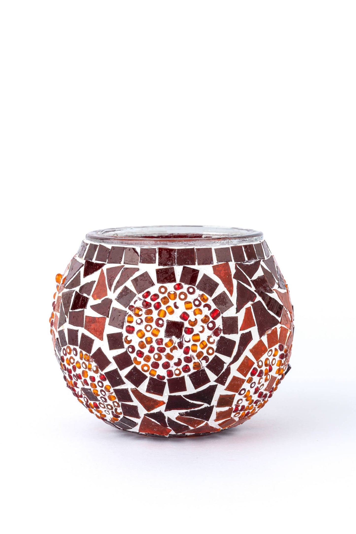Mosaic Glass Candle Holder: Red Triple Circle
